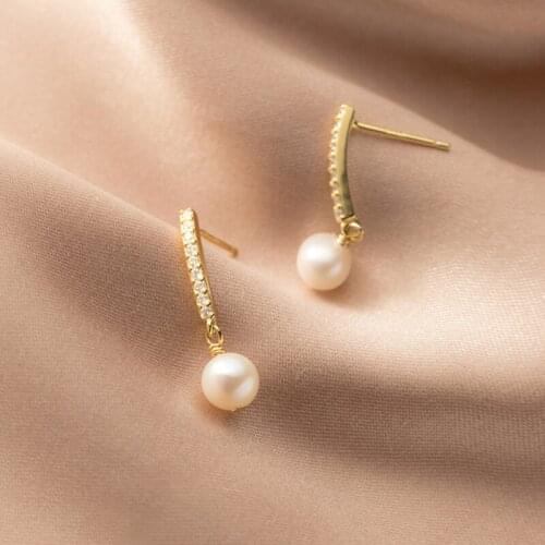 One Bar Stick Drop Earrings For Women Silver 925 Sterling Silver Freshwater Pearl Short Dangle Earring Woman Jewelry