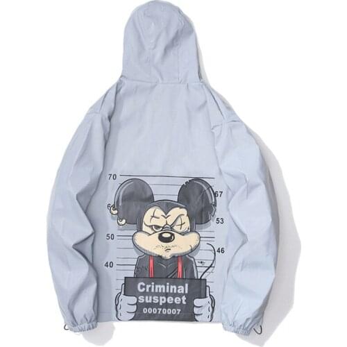 Autumn Mens Reflective Jacket Women Hooded Funny Harajuku Cartoon Printed Waterproof Windbreaker Long Sleeve Brand Coat 2021