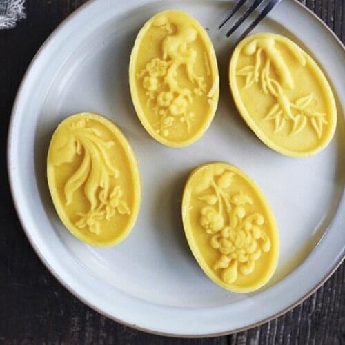 Plastic Mooncake Mold 3D Oval Stamp Cookie Cutter Mold Hand Pressure Baking Tool