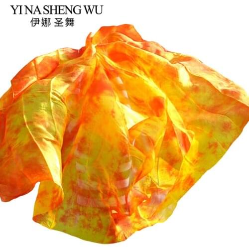 1PC Natural Silk Belly Dance Veil Dance Shawl Scarf Orange Mixed Colors Belly Dance Practice Performance Silk Veil 250/270*114cm