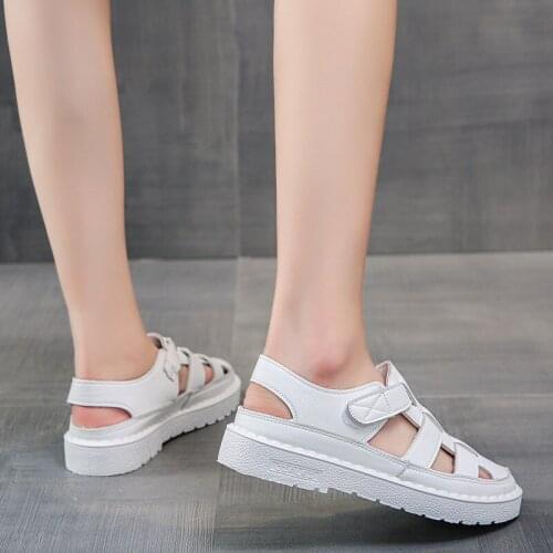 Velcro Casual Sandals for Women 2021 Summer New Closed Toe Platform Hollow out Womens Breathable Shoes