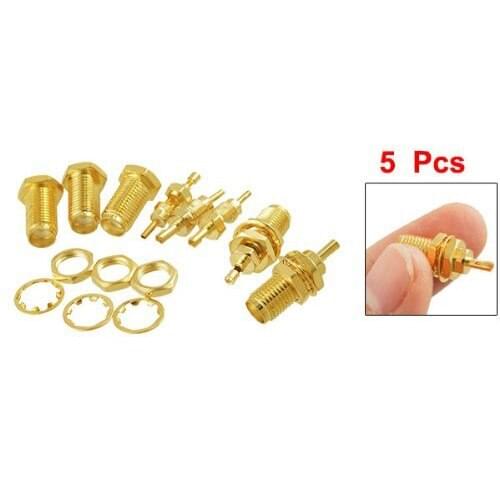 Brand New 5 Pcs SMA Female Nut Bulkhead Crimp Straight RF Coax Connectors Adapters