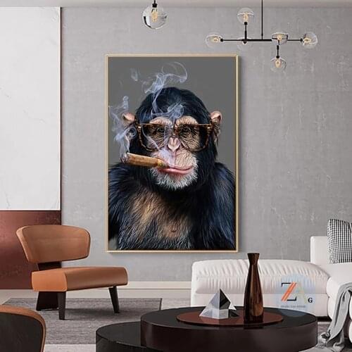 Modern abstract smoking monkey gorilla canvas painting poster prints street art living room bedroom