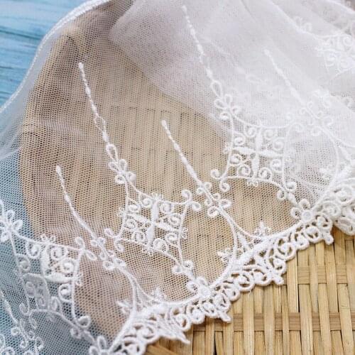 Tulle Lace Trim 5 yard Ivory Gauze Mesh Rayon Embroidered Ribbon Tapes Clothing Fabric Materials 14cm 5.5" width M4F29