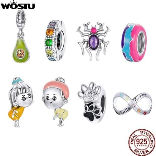 Wostu Little Girl Boy Paw Print 925 Sterling Silver Avocado Charm Beads Fit Original Pan Bracelet Silver S925 Jewelry Mom Gift