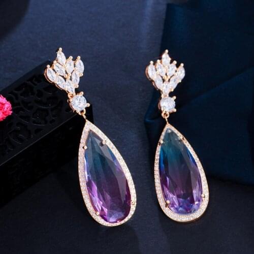 CWWZircons Mystical Rainbow Cubic Zirconia Crystal Large Long Dangly Earrings for Women Bohemian Party Jewelry Accessories CZ953