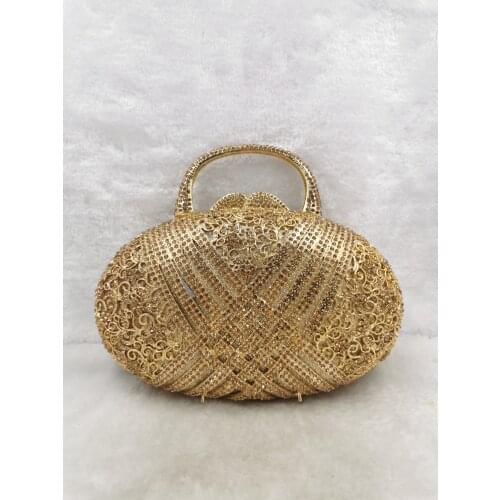 Lady Elegant Women Gold Crystal Diamond Clutch Purse Evening Bags Flower Purses For Bridal Wedding Rhinestone Handbag Clutches