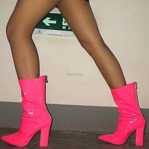 2021 New Novelty PU Summer Mid-Calf Boots Pointed Toe Zip Womens Boots Clear Party Transparent Pink Green Shallow 35-42