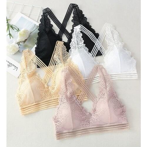 Women Lace Deep V-neck Bra Summer Tank Top Beauty Back Padded Bra Female Underwear