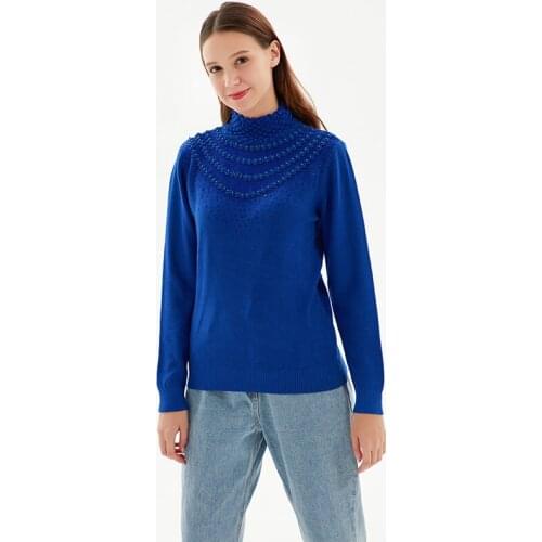 Women Fall fashion High collar Sweater fashion Embroidered sequined Pink Sweater 2020 womens Large size Winter bottoming shirt