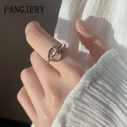 PANGJERY 925 Sterling Silver Rings for Women Temperament Fashion Design Creative Two LOVE Heart Engagement Fine Jewelry Gifts