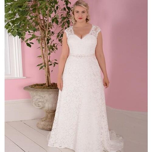 Cheap Wedding Dresses 2020 Plus Size Cap Sleeve Vestidos De Novia Bridal Gowns With Beading Sashes Robe De Mariage Bridal Gowns