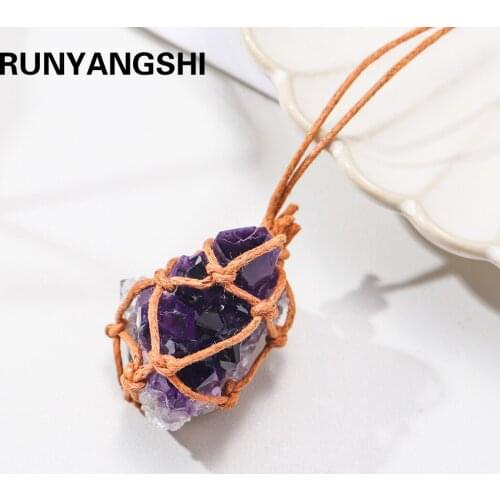 1PC Natural Crystal Amethyst cluster Net pocket Pendant Mineral Ornament Necklace Couple Pendant DIY Gift Jewelry