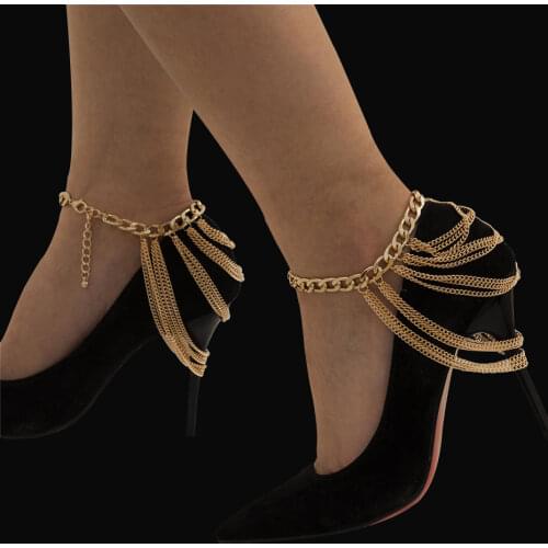 KunJoe 1pc New Fashion Multilayer Chain High Heel Shoe Simple Foot Ankle Beach Jewelry Foot Bracelet For Women Girl Anklet Gift