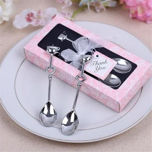 2Pcs Tea Coffee Drinking Stainless Steel Spoon Teaspoon Bridal Shower Wedding Party Favor Lover Valentines Gift