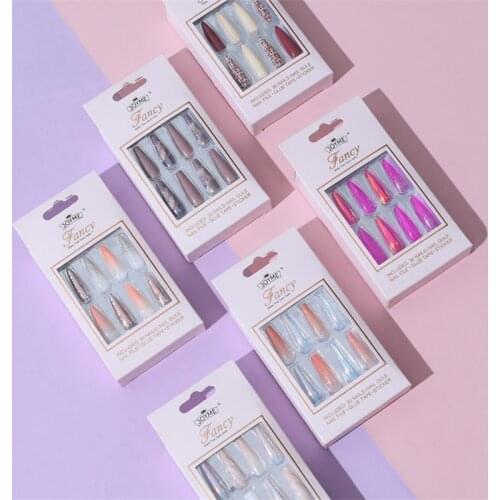 30pcs/Box Of Long Ballet Rhinestone Fake Nails Full Cover Fake Nail Glue DIY Nail Art Wear-Resistant Long Fashion Nail Stickers