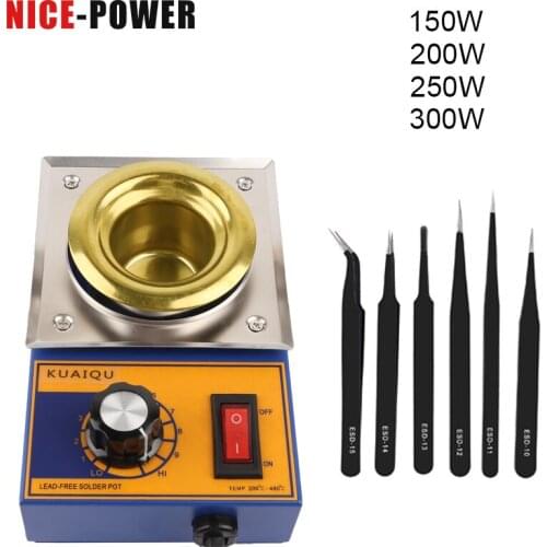 300W Solder Pot Tin Melting Furnace Thermoregulation Soldering Desoldering Bath 100mm 200~480 Centigrade With 6pcs Tweezers