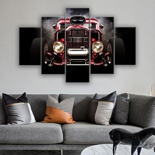Artwork Vintage Car Pictures Hot Rod Paintings 5 PcsMulti Panel Canvas Wall Art Modern Artwork Home Decor for Living Room