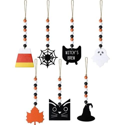 7 Pcs Halloween Tree Decoration Wooden Bead Pendant Creative Home Decoration Colorful Wooden Bead String Pendant