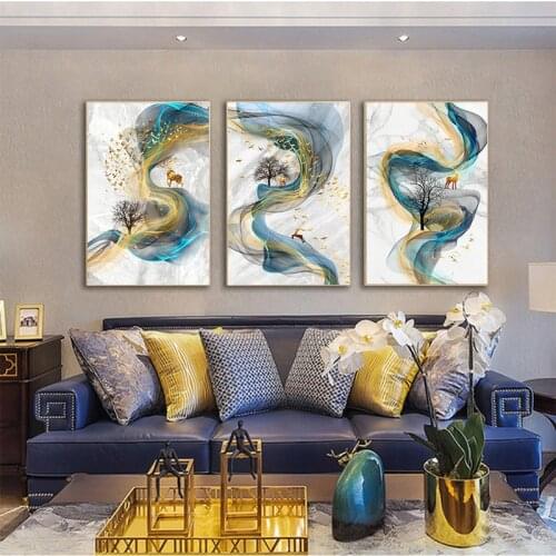 Abstract Golden Deer Ribbon Luxury Poster Canvas Painting Minimalism Painting Home Decoration Design Living Room Exhibition Hall