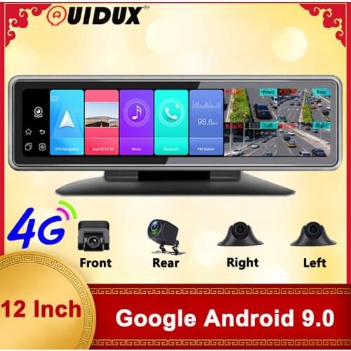 QUIDUX 4 Cameras 4G dash cam Android 9.0 car dvr mirror GPS Navigation ADAS 12" video recorder Dasboard WIFI APP Remote monitor