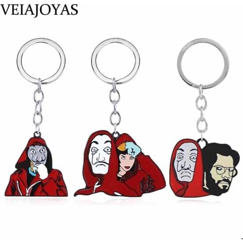 TV Drama The House of Paper Money Heist Keychains La Casa De Papel Salvador Dali Professor Funny Pendant Keyring Women Men Gifts