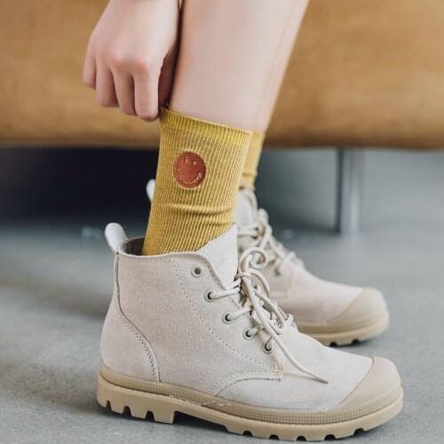 CA079 5PCS/LOT Smile Embroidery Cute Socks High Quality Cotton Comfortable Kawaii Women Socks With Dress Big Size