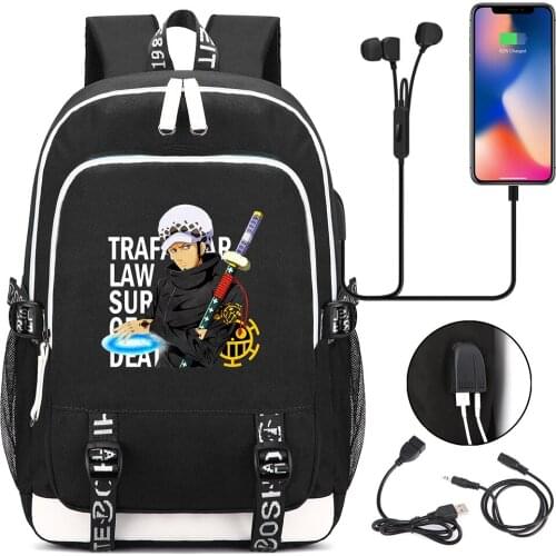 One Piece Luffe Printed USB Headphone Jack Boy Girl Kids School bag Women Bagpack Teenagers Canvas Men Backpack Packsack Bookbag