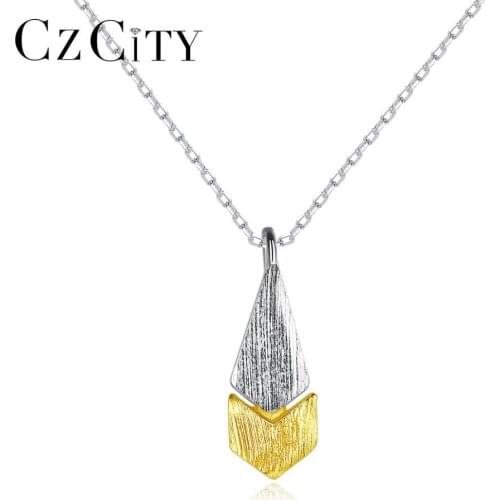 CZCITY 925 Sterling Silver Minimalist Water Shape Pendant Necklaces for Women White Gold Color&Gold Color Brushed Jewelry SN0345
