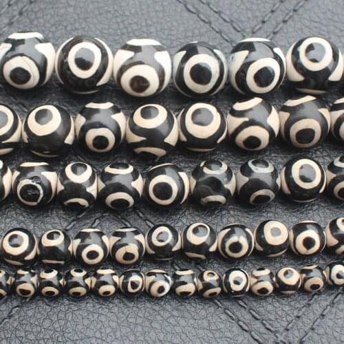 Smooth Black 3Eyes 6-12mm Dzi agates Round Beads 14.5"For DIYJewelry making! Mixed wholesale for all items