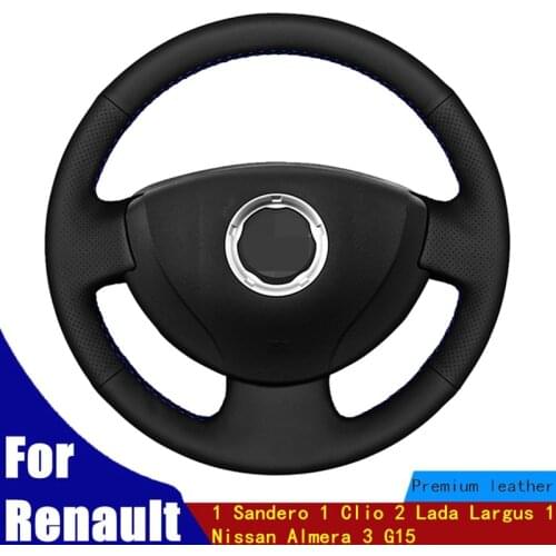 DIY Car Steering Wheel Cover Black PU Artificial Leather For Renault Logan 1 Sandero 1 Clio 2 Lada Largus 1 Nissan Almera 3 G15