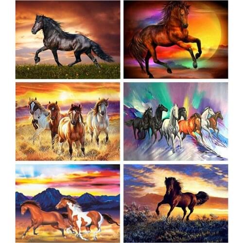 Canvas Size Kamy Yi 5D DIY Diamond Painting Horse Mosaic Sunset Full Square Diamond Embroidery Cross Stitch Animal Decor