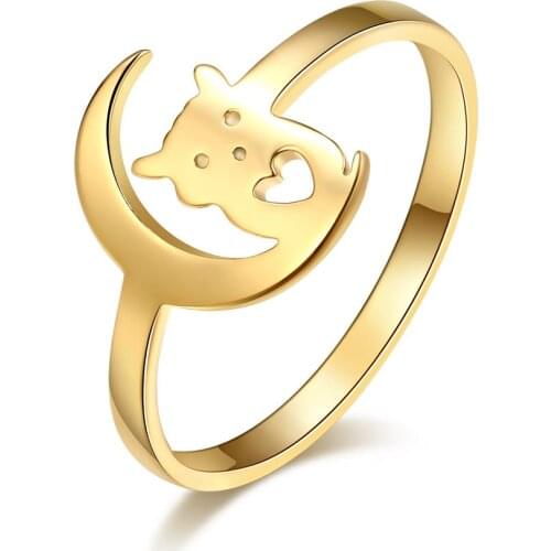 CACANA Stainless Steel Ring For Women Love Moon and Cat Engagemen Wedding Rings Accessories Anillos Mujer Bague Jewelry Gift