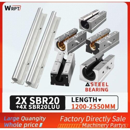 2PCS SBR20-L guide rail bracket cylindrical linear sliding bearing slide rail 4PCS extended slider set length = 1200MM-2550MM