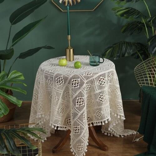 Round Crochet Table Cloth European American Style Openwork Handmade Retro Tablecloth Christmas Wedding Table Cover