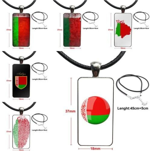 Fashion Glass Cabochon Pendant Rectangle Necklace Choker Necklace Jewelry For Women Girls Belarus Flag