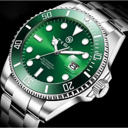 TESEN 43mm Brand Men Watches Men Automatic Mechanical Movement Business Luminous 316L Stainless Steel Waterproof 100M Wristwatch