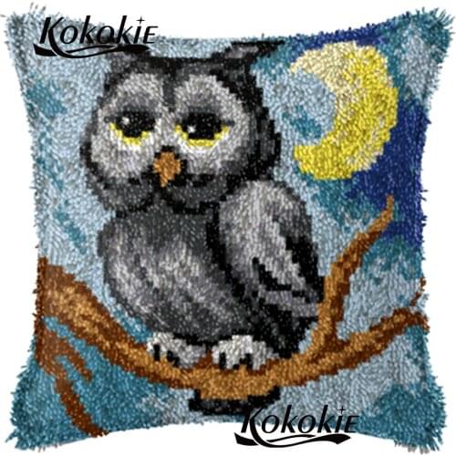3d diy carpet cross stitch kits owl Pillows Case Making latch hook rug cushion Crocheting Kit Rug Yarn Latch hook rug making kit
