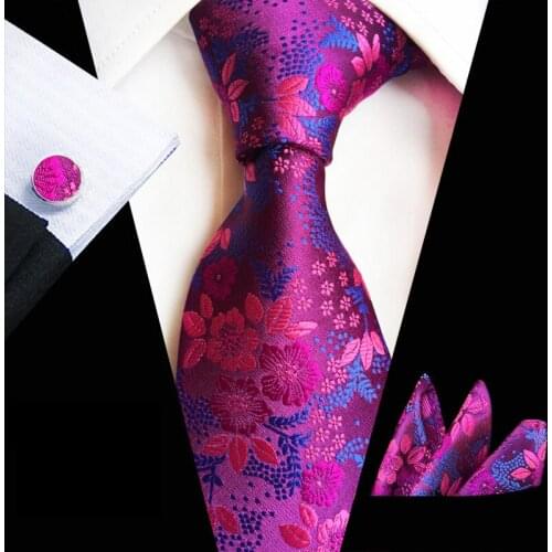 3pcs Men Jacquard Flower Neck Tie Set Paisley Cufflinks Wedding Party Necktie Floral Pocket Square Handkerchief Hanky Cuff Links