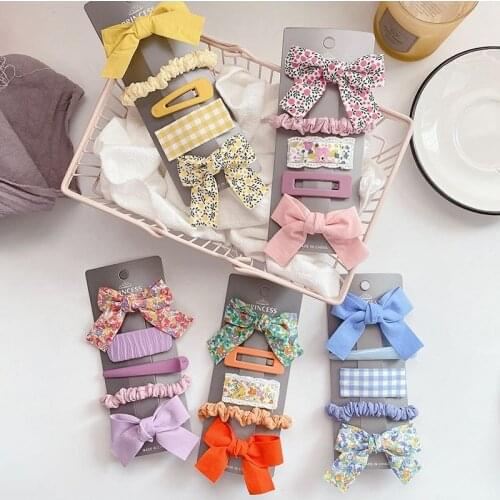 2021 New 5pcs/Set Baby Girl Sweet Hair Pin Clips Floral Kids Bow Hairpins Hair Clips Barrettes Girls Cute Barrettes Headwear