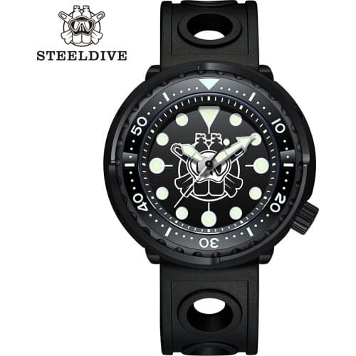 NEW SD1975XP STEELDIVE Black Diving Watch C3 Super Luminous Ceramic Bezel 316L Case NH35 300m Waterproof Mens Mechanical Watch