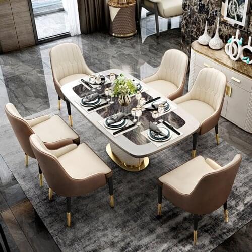 Dinette combination postmodern light luxury simple home Nordic marble dining table table style stainless steel furniture