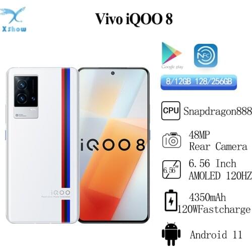 Original IQOO 8 5G Mobile Phone Snapdragon 888 Octa Core 48MP Camera 6.56"120Hz AMOLED Screen 4350mAh 120W Flash Charge OTA NFC