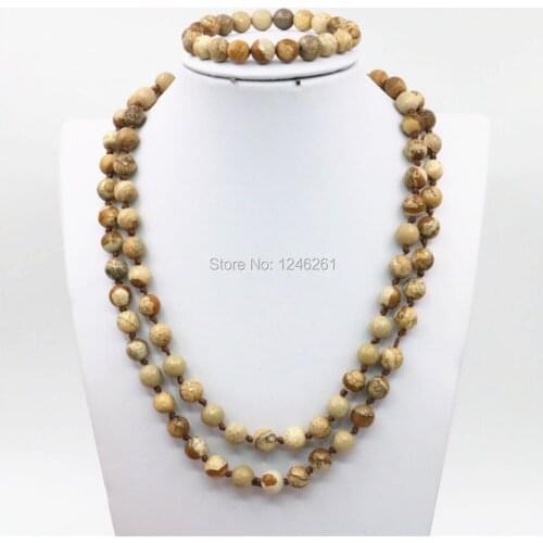 8mm Natural Painting Stone Accessories Necklace Chain Bracelet Sets Beads DIY Fashion Jewelry Making Women Girls Christmas Gifts