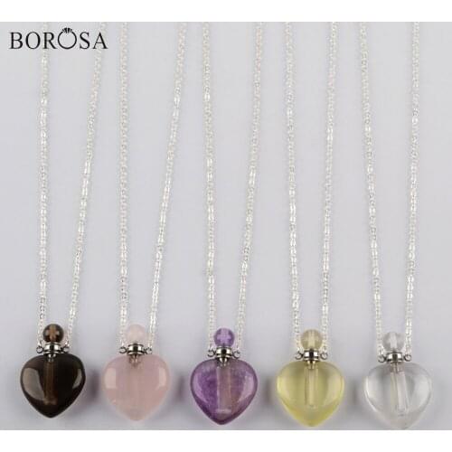 Heart Natural Stone Perfume Bottle Necklace Silver Color Diffuser Necklace 26inch Chain Necklace Crystal Necklace WX1328-N