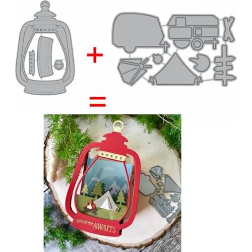 Hangable Retro Oil Lamp Match RV Tent Signpost Fire Camping Metal Cutting Dies DIY Making Card Scrapbooking Craft Paper New Dies