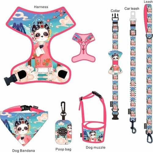 Chest Back Traction Rope Bow Tie Collar Set Saliva Towel Dog Mouth Cover Garbage Bag Guochao New Pet Supplies Pets Accessories