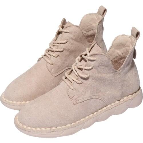Casual Boots Literary Retro Round Head Lace-up Flat Boots Handmade Shoes Comfortable Soft Bottom Wild Shoes