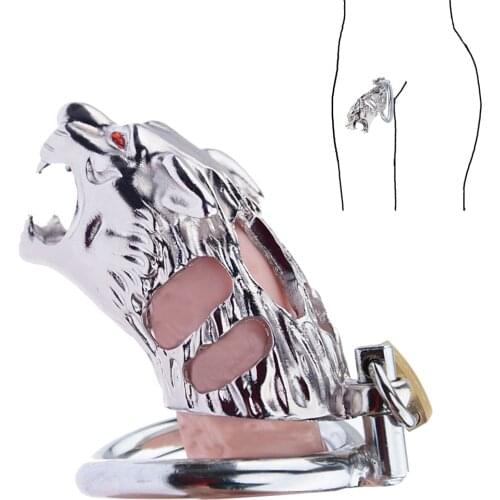 Tiger Head Chastity Cage Stainless Steel Chasteness Lock Bird Penis Cage Penis Ring for Men Gay Chastity Male Adult Sex Products