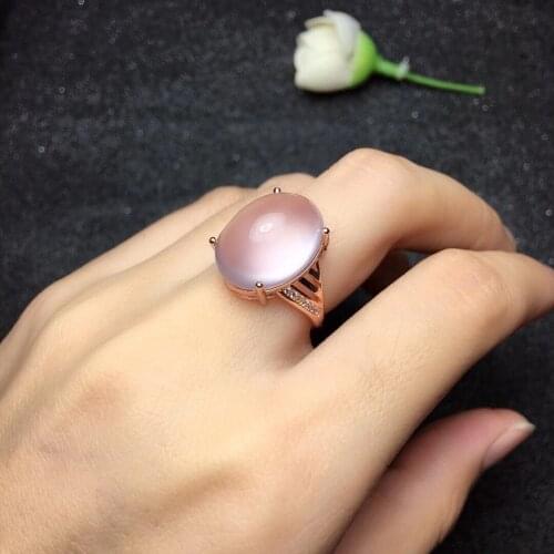 Simple Elegant Rose Quartz Ring 925 sterling silver inlaid Natural And Real Rose Quartz 12*16mm High quality For Men or Woman